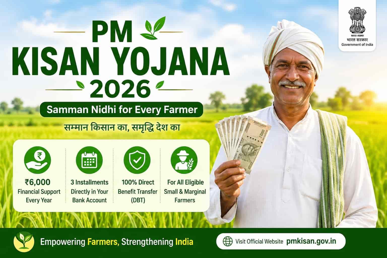 Indian farmer in a field — PM Kisan Samman Nidhi Yojana hero
